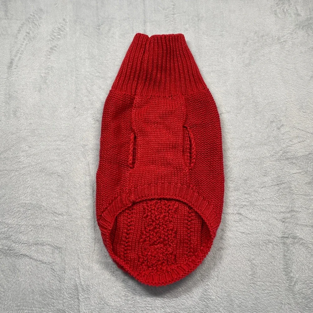 Hotel Doggy Cable Knit Dog Sweater Large Red Turtleneck